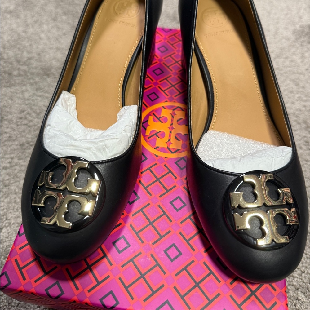 TORY BURCH Black Claire 50mm Calf Leather Pump size 6.5